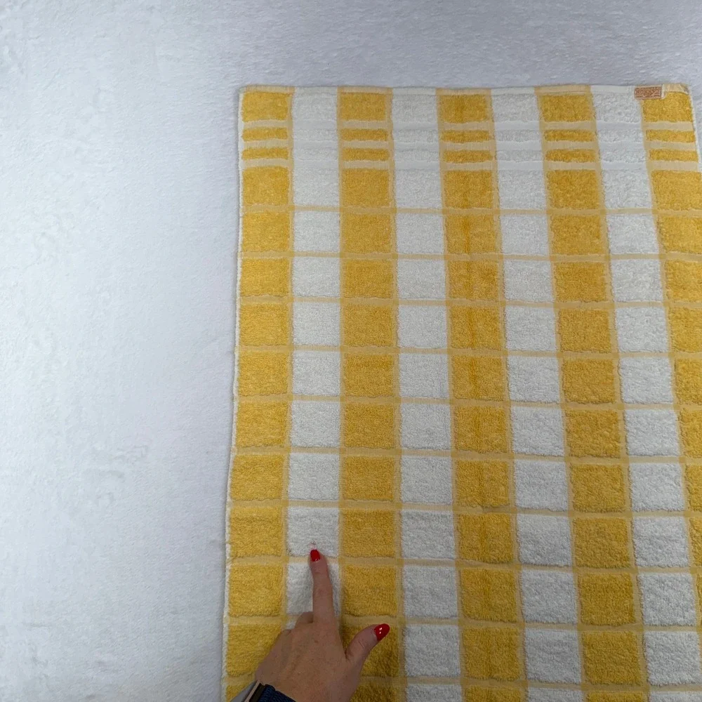 Cannon Vintage Bath Towel Yellow White Checkered Retro Made in USA Cotton MCM
